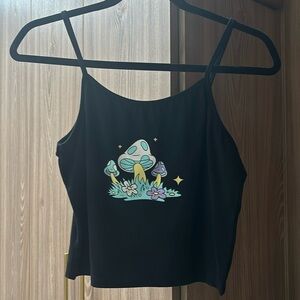 Romwe black tank with mushroom design